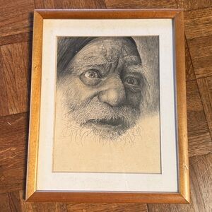 Framed Black and White Portrait pencil Drawing